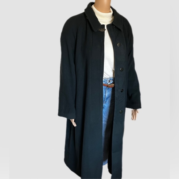 80s Luba Paris Vintage Emerald Green Cashmere/Wool  Trench Pea Coat‎ Fur Trimmed - Picture 4 of 16